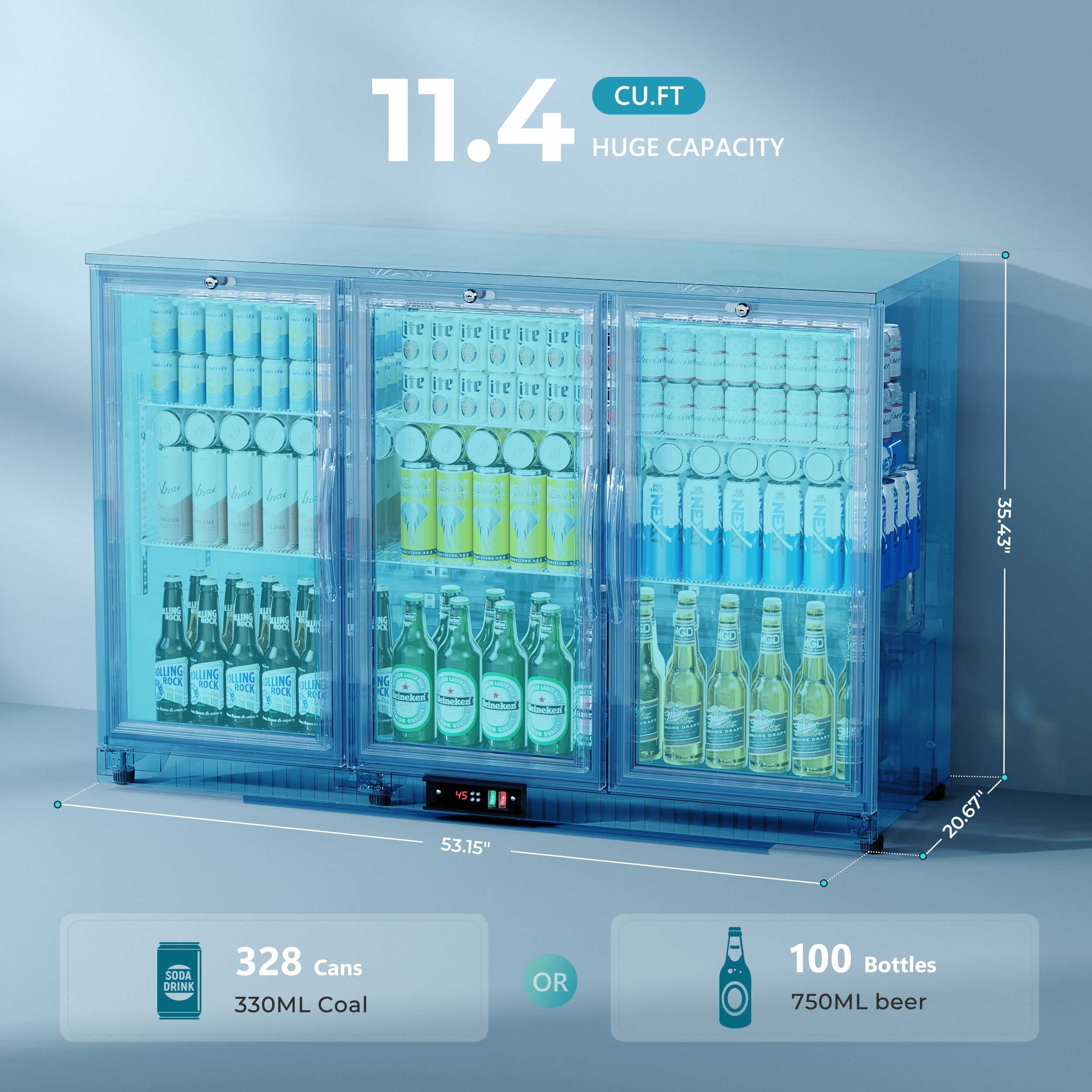 EUHOMY Back Bar Cooler With 2/3 Glass Swing Doors Wine Cooler - Euhomy