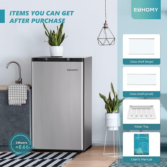 EUHOMY Mini Fridge with Freezer, Single Door Compact Refrigerator - Euhomy