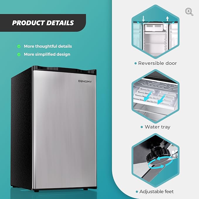 EUHOMY Mini Fridge with Freezer, Single Door Compact Refrigerator - Euhomy