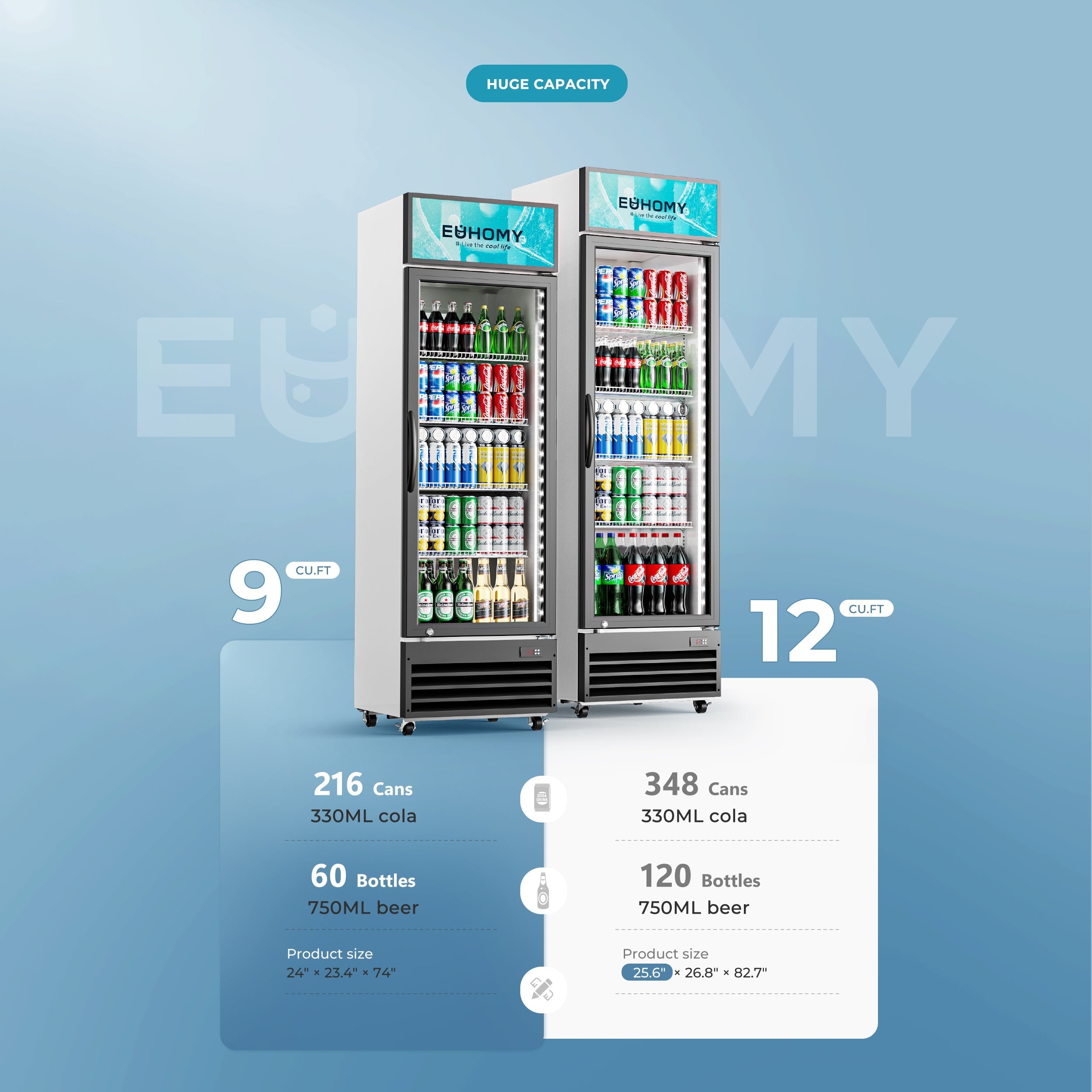 EUHOMY Commercial Display Refrigerator Glass Door Merchandiser Drink Fridge - Euhomy