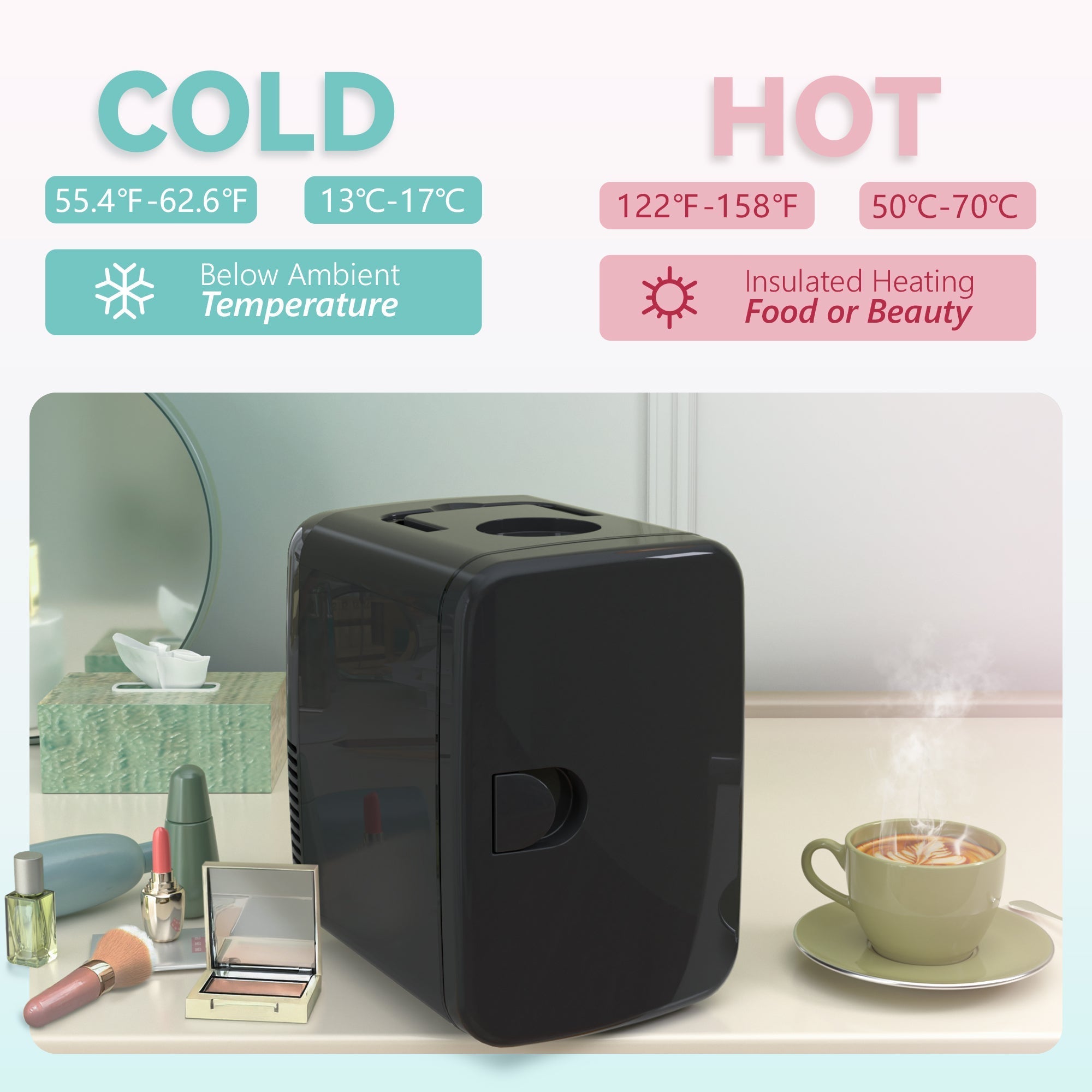 EUHOMY Mini Fridge, 4 AC/DC Small Refrigerator for Skincare, Portable Cooler and Warmer for Skin Care, Beverage, 4L Makeup Mini Fridge - Euhomy