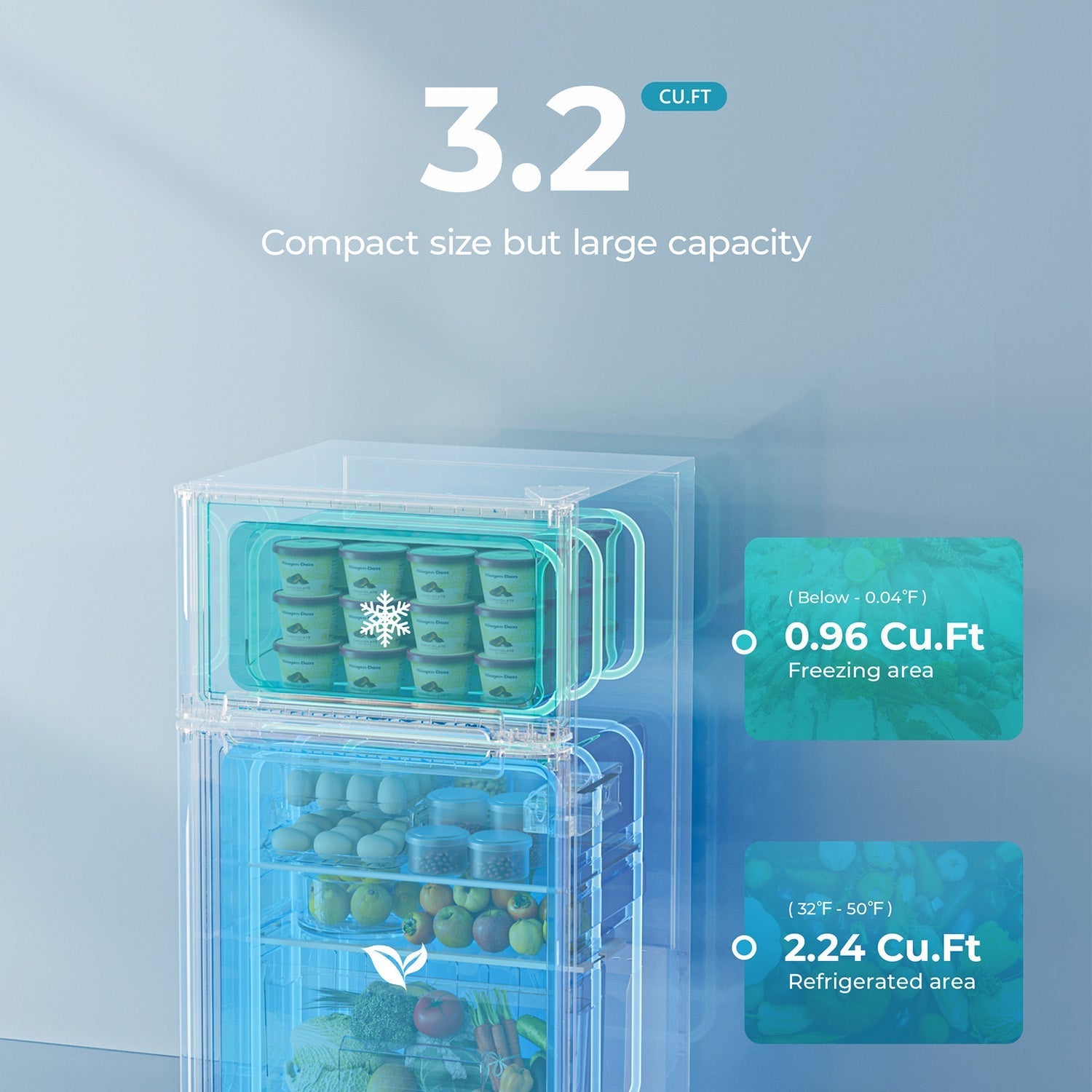 EUHOMY 3.2 Cu.Ft Built in & Free Standing Mini Fridge - Euhomy