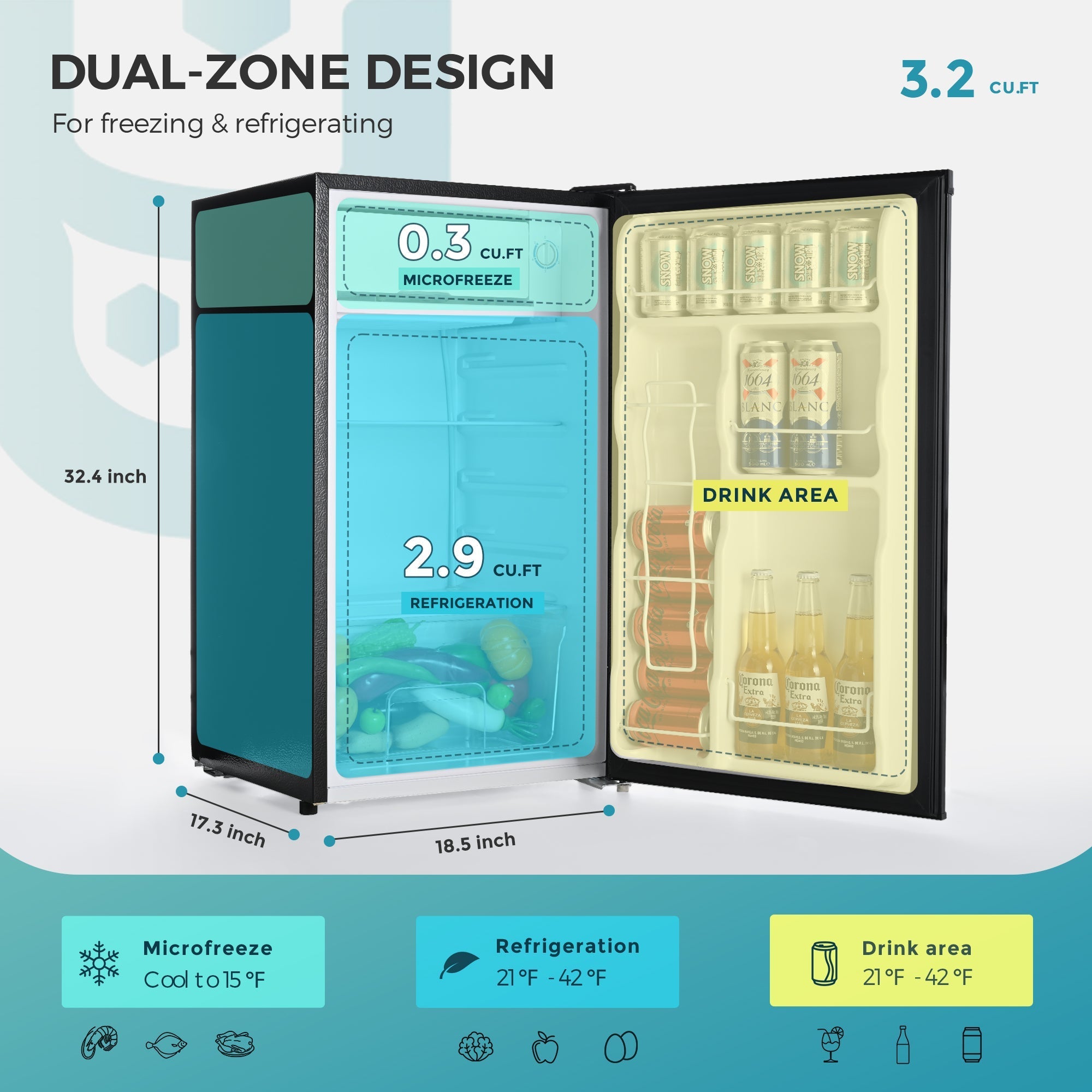 EUHOMY Mini Fridge with Freezer, Single Door Compact Refrigerator - Euhomy