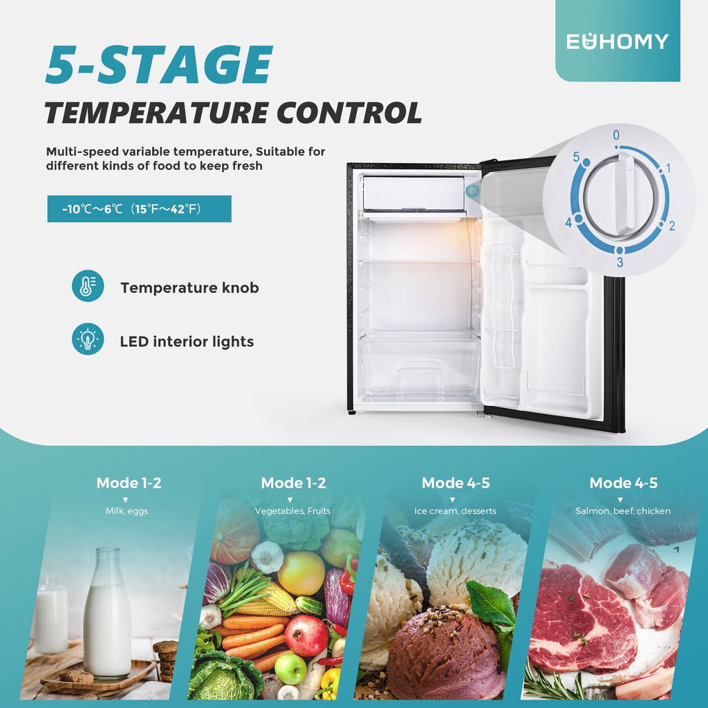 EUHOMY Mini Fridge with Freezer, Single Door Compact Refrigerator - Euhomy