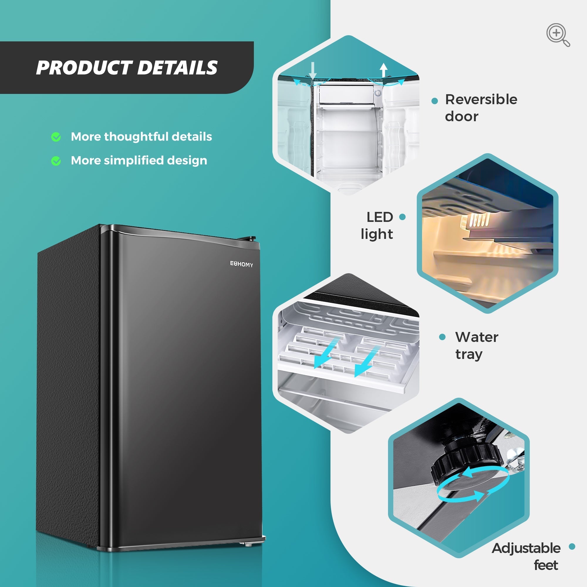 EUHOMY Mini Fridge with Freezer, Single Door Compact Refrigerator - Euhomy