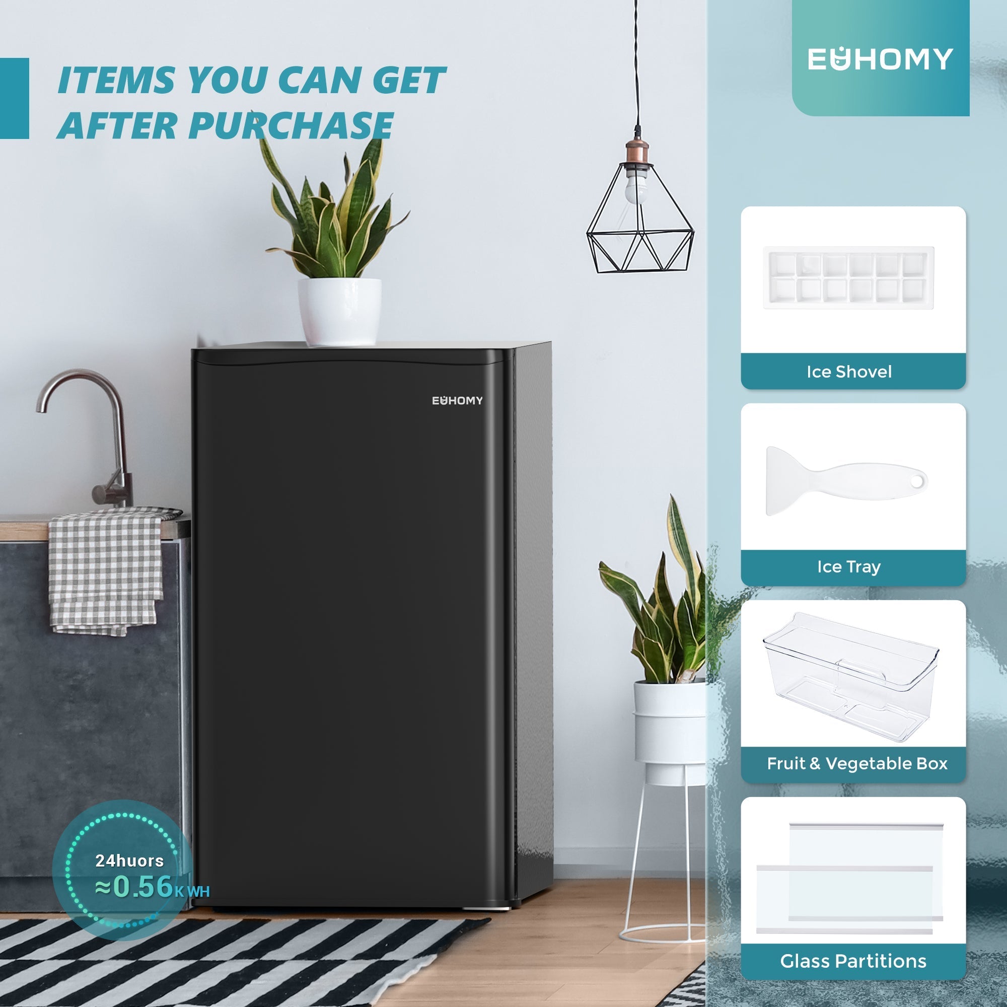 EUHOMY Mini Fridge with Freezer, Single Door Compact Refrigerator - Euhomy