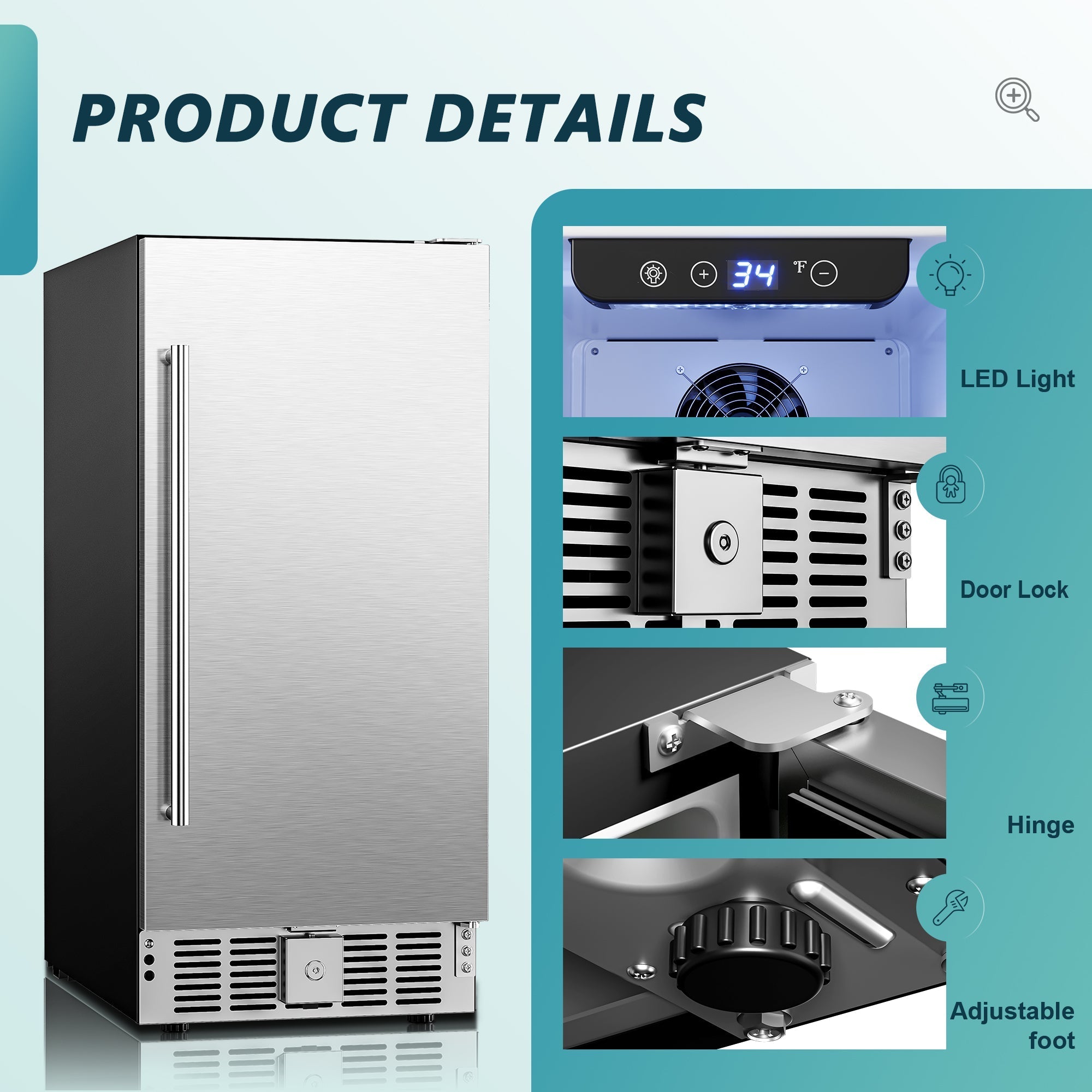 EUHOMY Beverage Refrigerator 15 Inch Under Counter 127 Can Wine Cooler Includes 2 Bottles of Cleaner - Euhomy